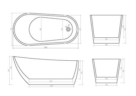 Ванна акриловая Cerutti SPA CT9127 170х75 отдельностоящая овальная с ножками