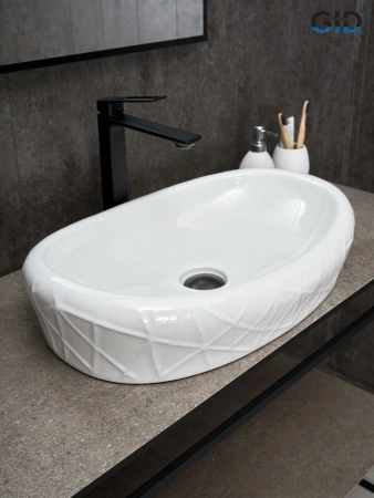 Раковина керамическая Gid Creativo 51222 60х40 накладная цвет белый без отверстий под смеситель