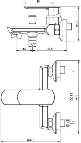 Смеситель для ванны с душем Aquanet Cinetic AF120-20С настенный хром без термостата - фото 2