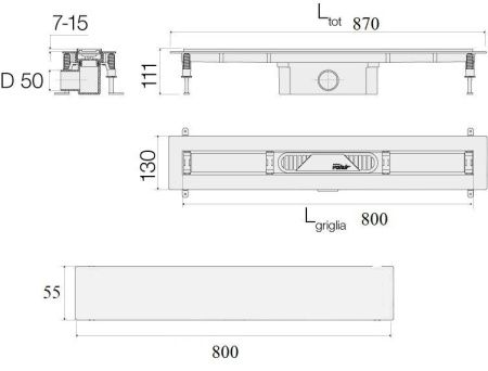 Душевой лоток Valsir Linea KIT LINEA 800 80х5 хром