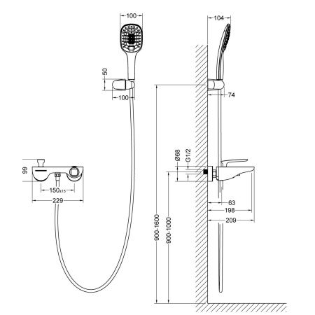 Смеситель для ванны и душа Timo Helmi 4024/03Y настенный черный матовый
