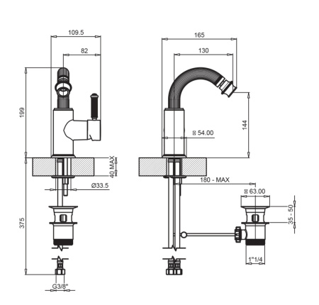 Смеситель Cezares APHRODITE APHRODITE-BS2-03/24-Bi на биде золото