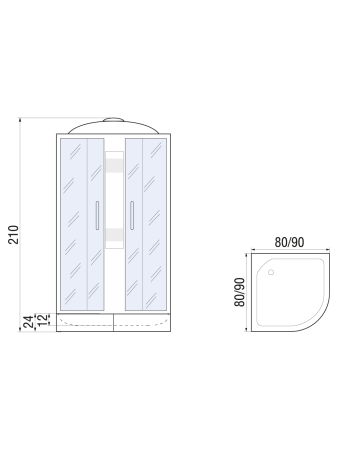 Душевая кабина River REIN 80/24 MT (10000002414) 80х80 четверть круга с крышей ориентация универсальная
