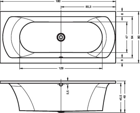 Ванна акриловая Riho LIMA B052001005 180х80 пристенная прямоугольная без ножек