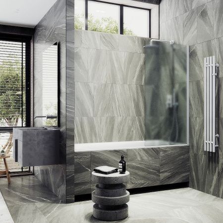 Душевая шторка на ванну Maybah Glass MGV-90-1ш 40х140 стекло тонированное профиль белый ориентация универсальная