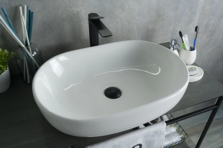 Раковина керамическая Gid Lago 51112 60х40 накладная цвет белый без отверстий под смеситель