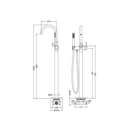 Смеситель для ванны и душа Timo Saona 2310/19Y-CR напольный розовое золото