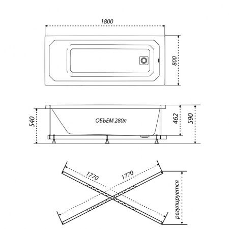 Ванна акриловая Тритон Прага Щ0000049119 180х80 пристенная прямоугольная без ножек и каркаса