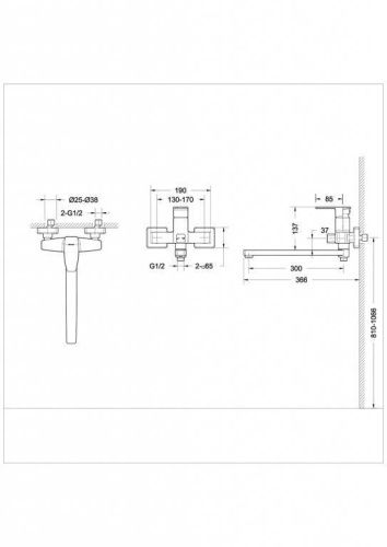 Смеситель для ванны Bravat Riffle F672106C-L настенный хром - фото 2