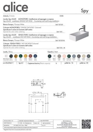 Раковина керамическая Alice Spy 34110101 50х20 подвесная цвет белый