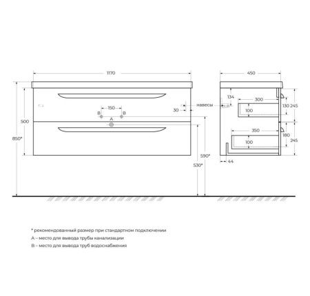 Тумба под раковину Cezares ECO ECO-CER-1200-2C-SO-SPF-P 120х50 подвесная цвет синий
