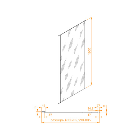 Боковая стенка RGW 352205408-14 80х150 стекло прозрачное профиль черный