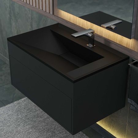 Раковина из искусственного камня Uperwood Lotus Quartz 29192033 80х50 полувстраиваемая цвет черный