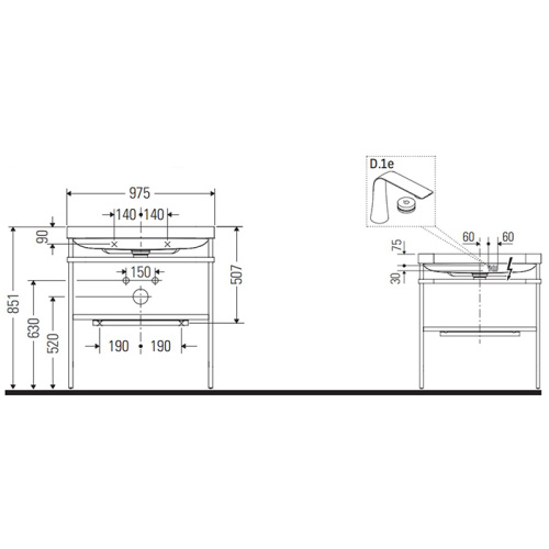 Консоль с раковиной Duravit Happy D.2 Plus HP4838O2222 97,5х49х85 - фото 2