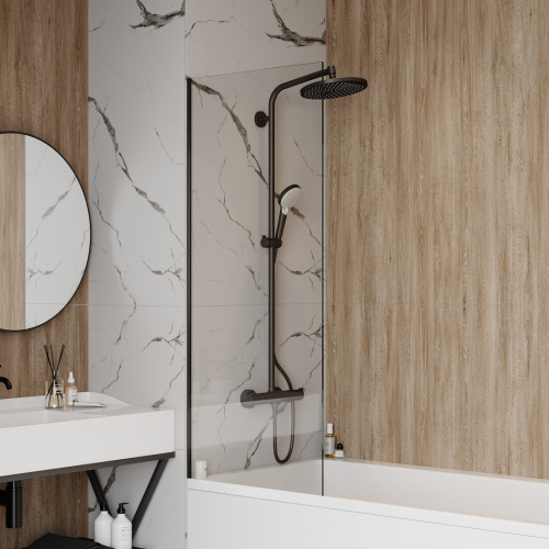 Шторка на ванну Teymi Timo T00271 60х140 стекло прозрачное профиль черный ориентация универсальная - фото 4