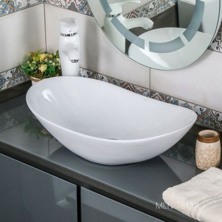 Раковина из сантехнического фарфора Melana 320354-805 60х40 накладная цвет белый без отверстий под смеситель