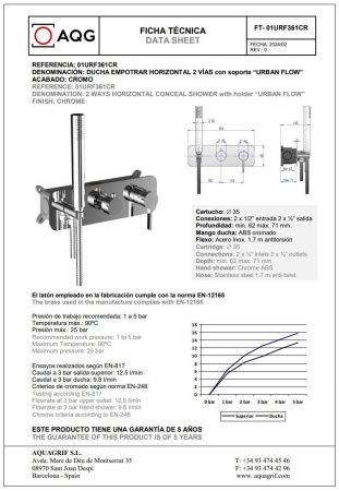 Душевая система AQG Urban Flow 19URFER23502 встраиваемая в стену цвет хром