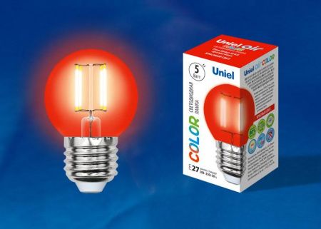 Лампа светодиодная филаментная Uniel AIR Color (АИР Цолор) LED-G45-5W/RED/E14 GLA02RD картон