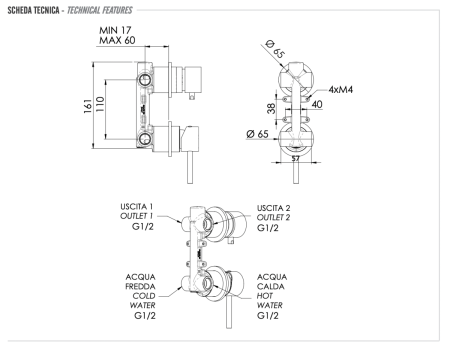 Смеситель для душа Remer X Style Inox SSX92P встраиваемый в стену нержавеющая сталь