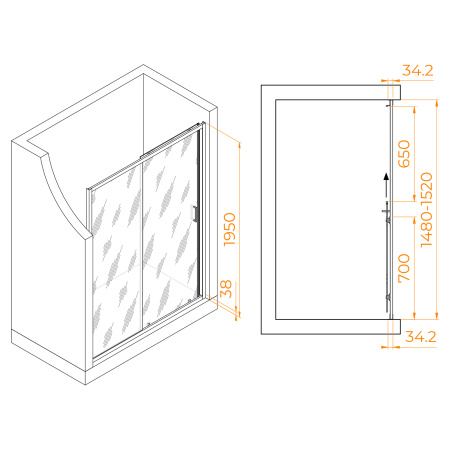 Душевая дверь RGW Passage 41081415-11 150х195 стекло прозрачное профиль хром глянцевый
