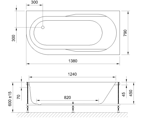Ванна гидромассажная Royal Bath AZUR RB614200ST-R 138х79 пристенная угловая асимметричная - фото 2