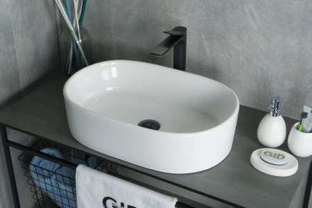 Раковина керамическая Gid Lago 51111 60х40 накладная цвет белый 1 отверстие под смеситель