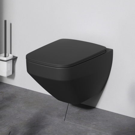 Унитаз подвесной Am.Pm Inspire V2.0 C50A1700MBSC черный матовый с сиденьем микролифт безободковый каскадный смыв