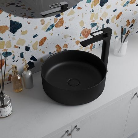 Раковина керамическая Iddis Ray RAYBM03i27 40х40 накладная цвет черный без отверстий под смеситель