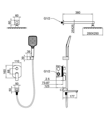 Душевая система Wonzon & Woghand Forza WW-939031-BG встраиваемая в стену цвет золото - фото 2