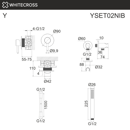 Смеситель для душа Whitecross Y brushed nickel YSET02NIB встраиваемый никель брашированный - фото 3