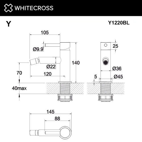 Смеситель Whitecross Y black Y1220BL на биде черный матовый - фото 2