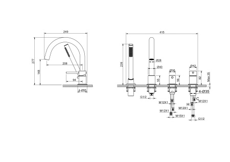 Смеситель Aquatek ЕВРОПА AQ1348MB на борт ванны черный матовый без термостата