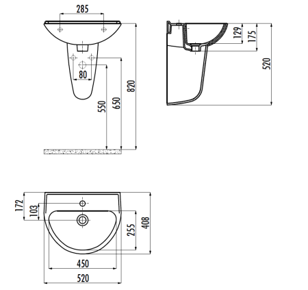 Раковина из сантехнического фарфора Creavit Oval TP155-00CB00E-0000 50х40 подвесная цвет белый 1 отверстие под смеситель