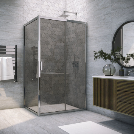 Душевой уголок Vegas-Glass ZP+ZPV TUR+NOVO ZP+ZPV TUR NOVO 165*95 08 07 165х95 стекло тонированное профиль хром глянцевый без поддона