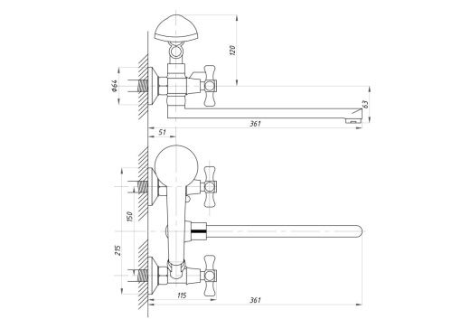 Cмеситель для ванны и душа TSARSBERG TSB-125-07 настенный хром - фото 2