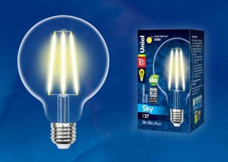 Лампа светодиодная филаментная Uniel SKY Globe (СКЫ Глобе) LED-G125-15W/4000K/E27/CL PLS02WH картон