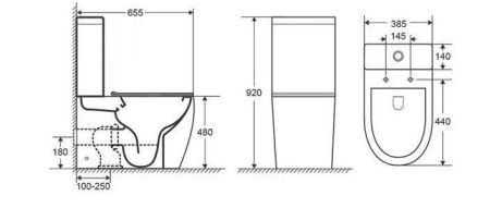 Унитаз напольный с бачком CeramaLux 1289А белый с сиденьем микролифт безободковый