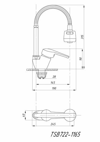 Смеситель для кухни TSARSBERG TSB-722-1165 на мойку хром - фото 4