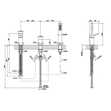 Смеситель Gessi Rettangolo K 53043#299 на борт ванны черный