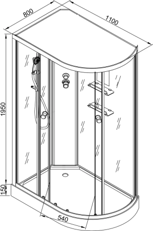 Душевая кабина AvaCan EM1511LN 110х80 асимметричная без крыши ориентация левая