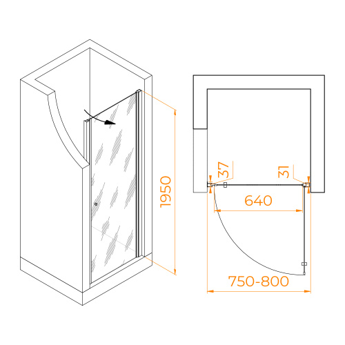 Душевая дверь RGW Dolphin 54930308-11 80х195 стекло прозрачное профиль хром глянцевый - фото 2