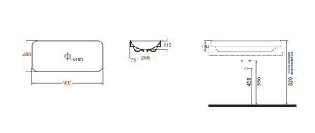 Раковина из сантехнического фаянса Azzurra ELEGANCE ELLG090400S0BI/(ESO90 bi)*0 90х40 накладная цвет белый без отверстий под смеситель