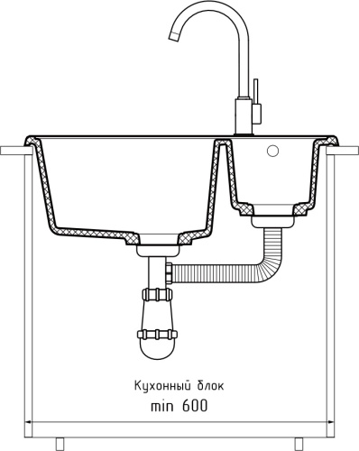 Кухонная мойка Granfest Quarz 09 черный 62х48 цвет черный - фото 4