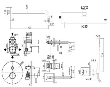 Душевая система Paffoni Light KITLIG015HG006 встраиваемая в стену цвет золото