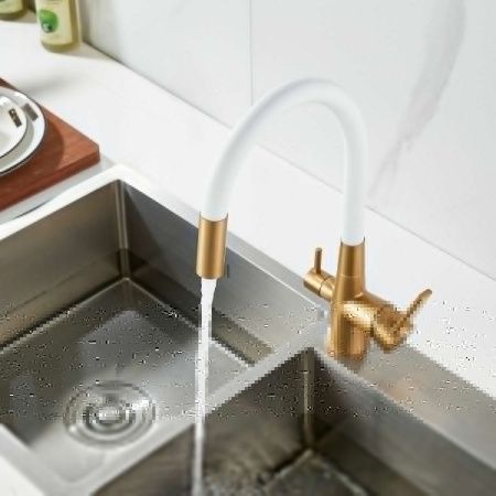 Смеситель для кухни Shevanik S668G на мойку золото/бежевый