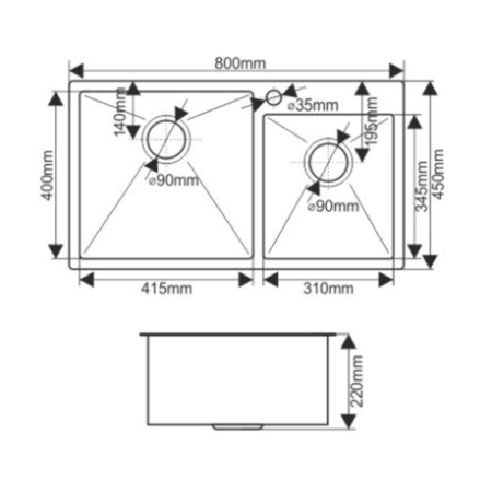 Кухонная мойка Melana ProfLine S8045H сатин 80х45 цвет сатин поверхность матовая