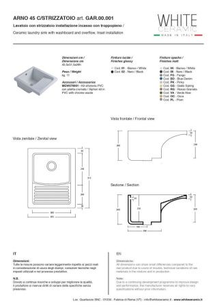 Раковина керамическая White Ceramic Постирочные раковины GAR.00.001 50х50 встраиваемая цвет белый