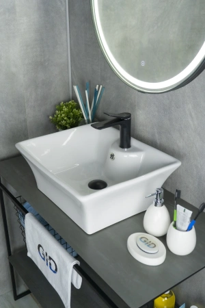 Раковина керамическая Gid Geométrico 51121 50х40 накладная цвет белый 1 отверстие под смеситель