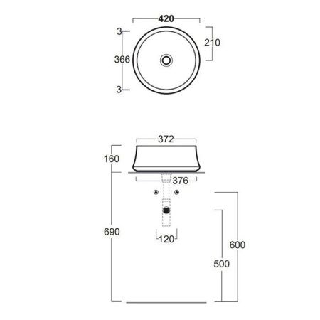Раковина из сантехнического фаянса Simas SHARP SH02bi*0 40х40 накладная цвет белый без отверстий под смеситель