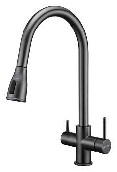 Смеситель для кухни Paulmark LANGE La214212-GM на мойку вороненая сталь